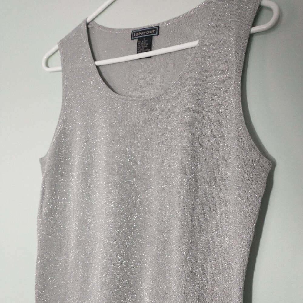 Takeout Lightweight Sweater Tank Top with Silver Metallic Thread Accent Size L
